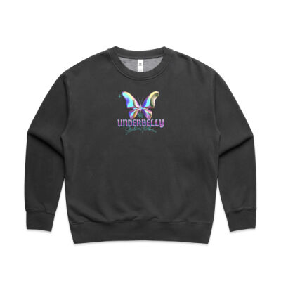Metallic butterfly  women's faded.  crew jumper. Thumbnail